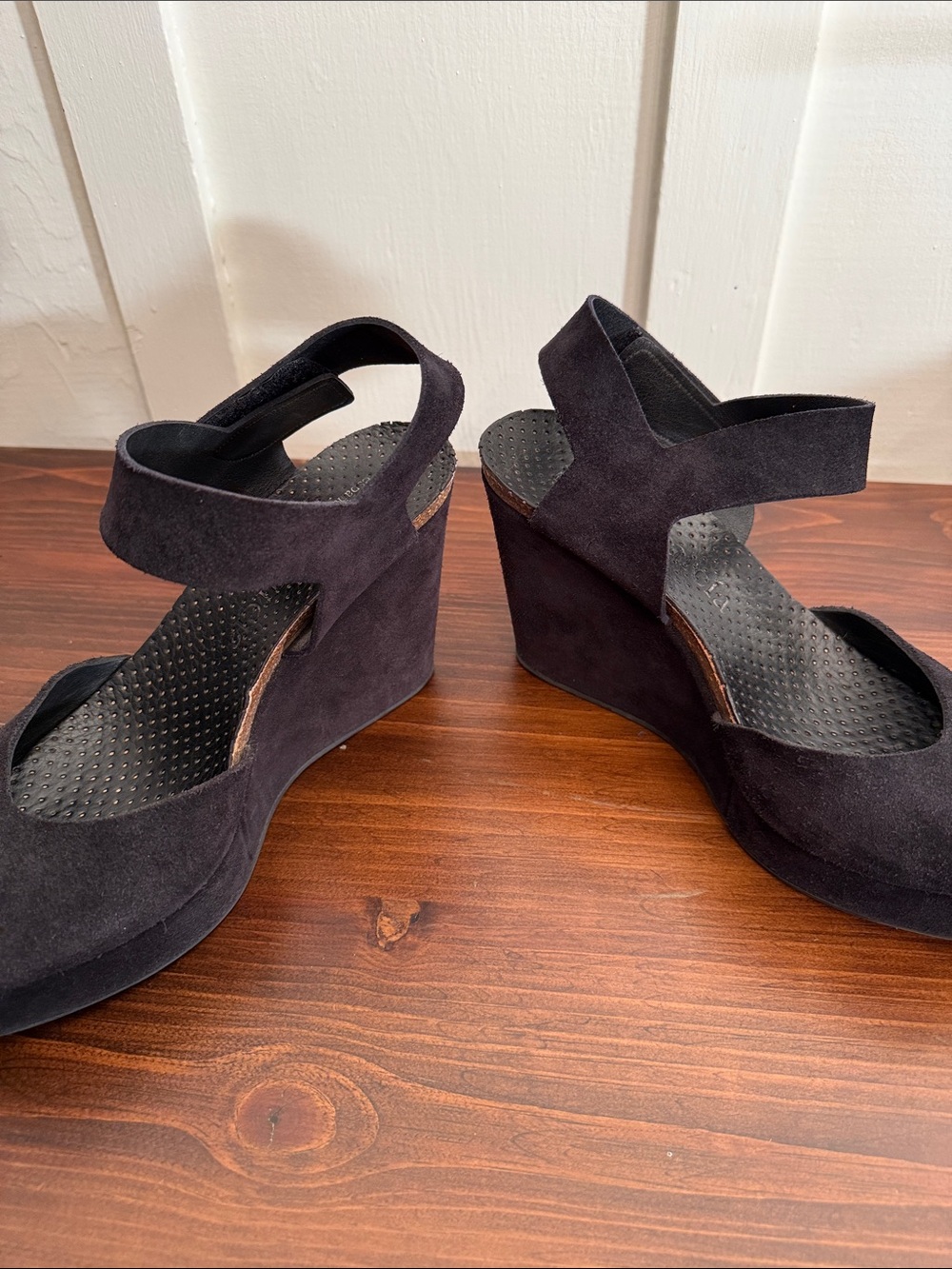 Pedro Garcia black Suede Platform Wedge Sandals Peep Toe Hook Loop EU 41 - Picture 9 of 16